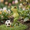 Weatherproof Frog Kicking Football Ornament Cute Frog Figurines Football Frog Sculpture  Desktop