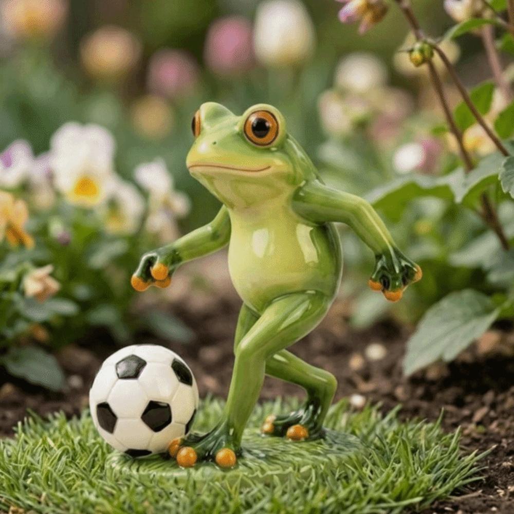 Weatherproof Frog Kicking Football Ornament Cute Frog Figurines Football Frog Sculpture Desktop