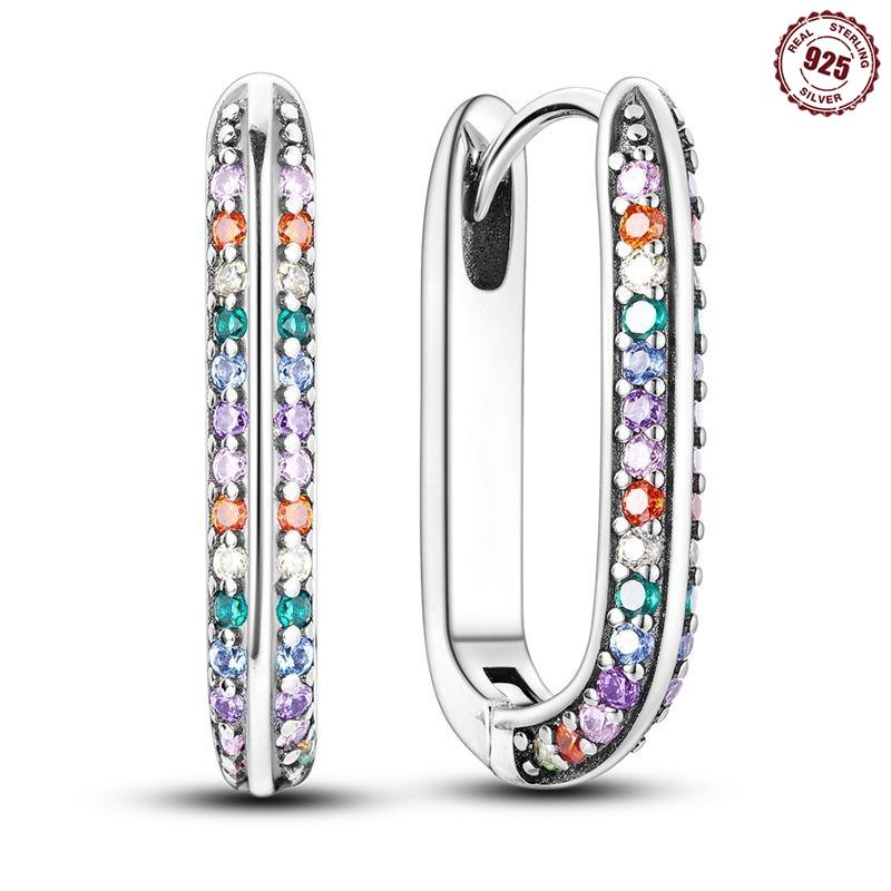 Classic Earrings 925 Silver Colorful CZ Hoop Earrings for Women Birthday Party Wedding Engagemen Gift Jewelry