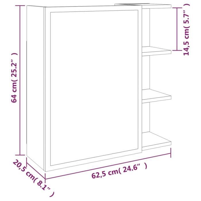 VidaXL Bathroom Mirror Cabinet Sonoma Grey 62.5x20.5x64 Cm 826352