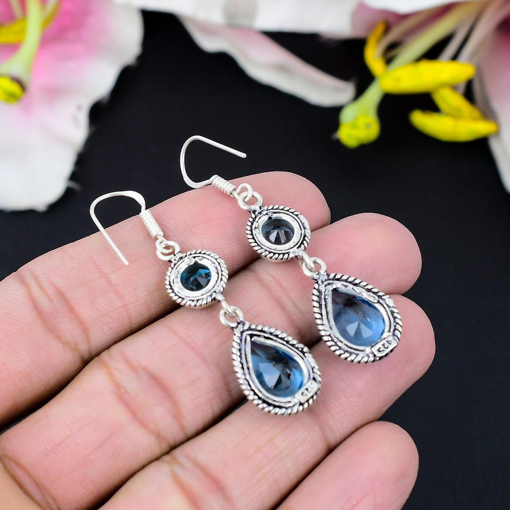 Tanzanite Quartz Gemstone Handmade 925 Sterling Silver Earring 2.56" KG-423