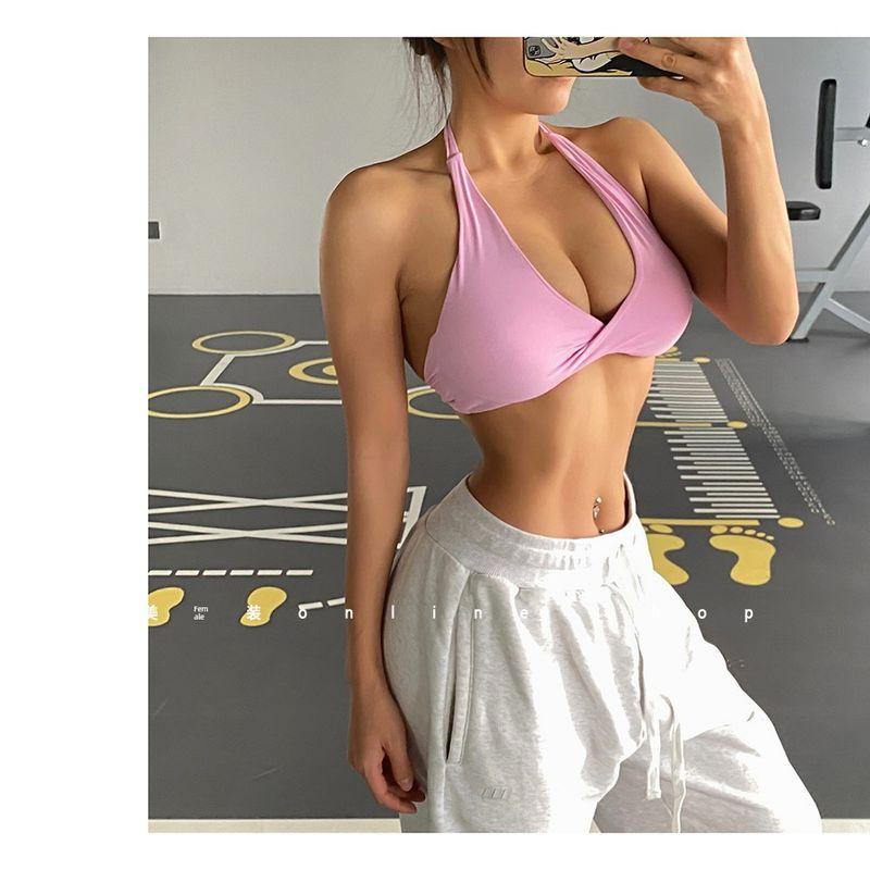 

Fashion Halterneck Beauty Back Exercise Bra Quick-Drying Breathable Yoga Clothes Tops Wait Lifting Back Practice Triangle Cup Workout Underwear L Sakura pollen