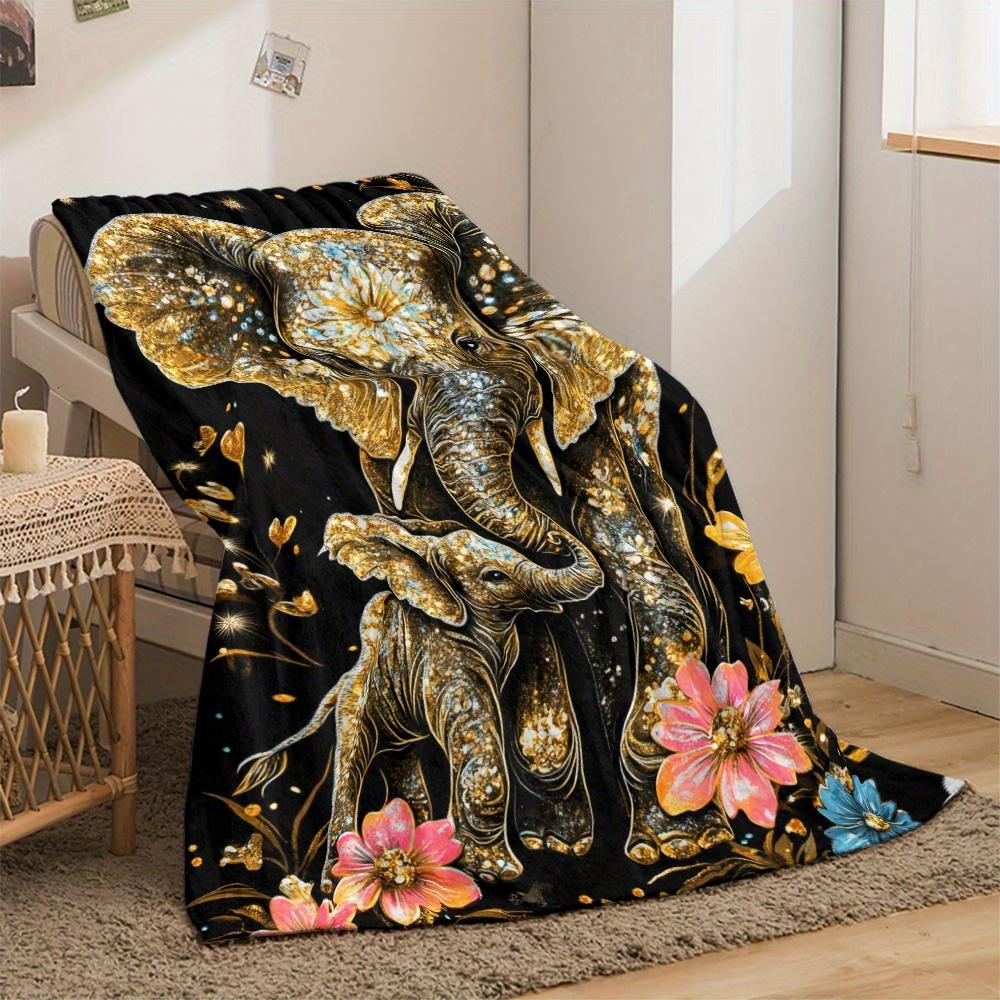 Elephant Print Throw Blanket for Sofa Bed Travel Camping Soft Flannel All Season Comfort