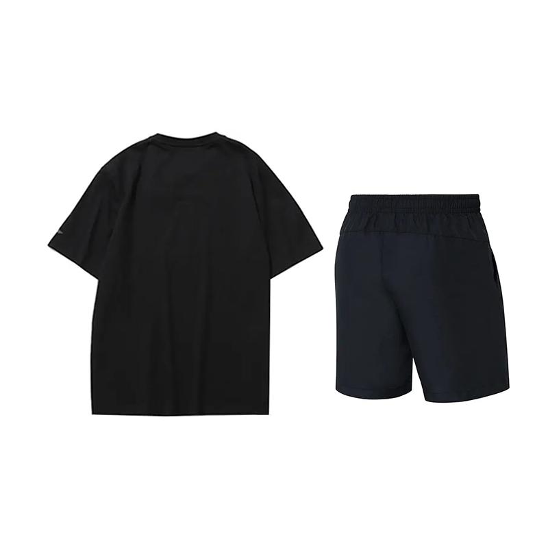 Li Ning Printed Crew Neck Top Simple Comfortable Versatile Casual Sports Suit Unisex Tops Black AHSUA05-2+YKST119-1
