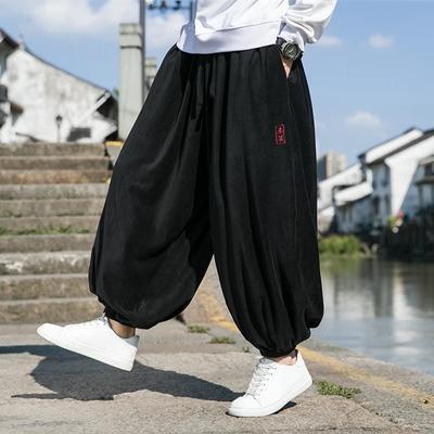2024 Autumn Winter Men Polar Fleece Pants Men Velvet Retro Harem Pants Male Solid Color Wide Leg Pants Harajuku Jogging Trousers