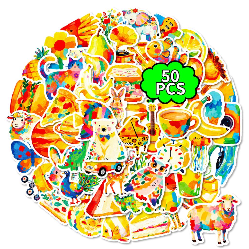 56 Colorful Hand-Painted Wind Cute Graffiti Stickers Animals Okay Oil Painting Wind Fun Creative Children'S Stickers