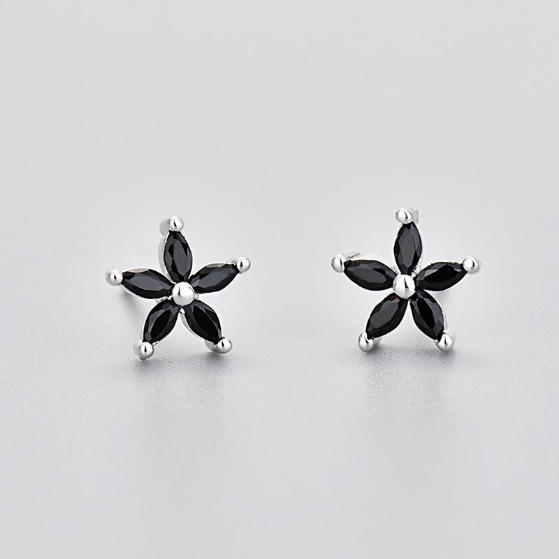 Colorful Zircon Flower Cat's Eye Earrings - Five-Petal Design with Rhinestones for Girls