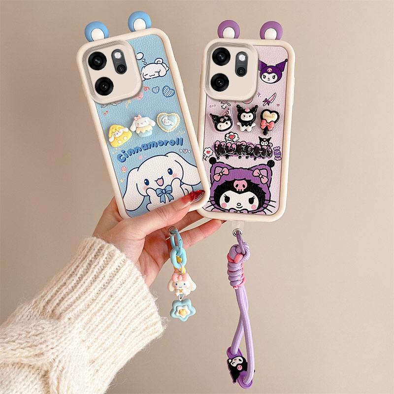 KEYSION Cute Ear 3D Cartoon Case for OPPO Reno14 F 5G with Bracelet Soft Silicone Shockproof Phone Cover for OPPO Reno 14F 5G