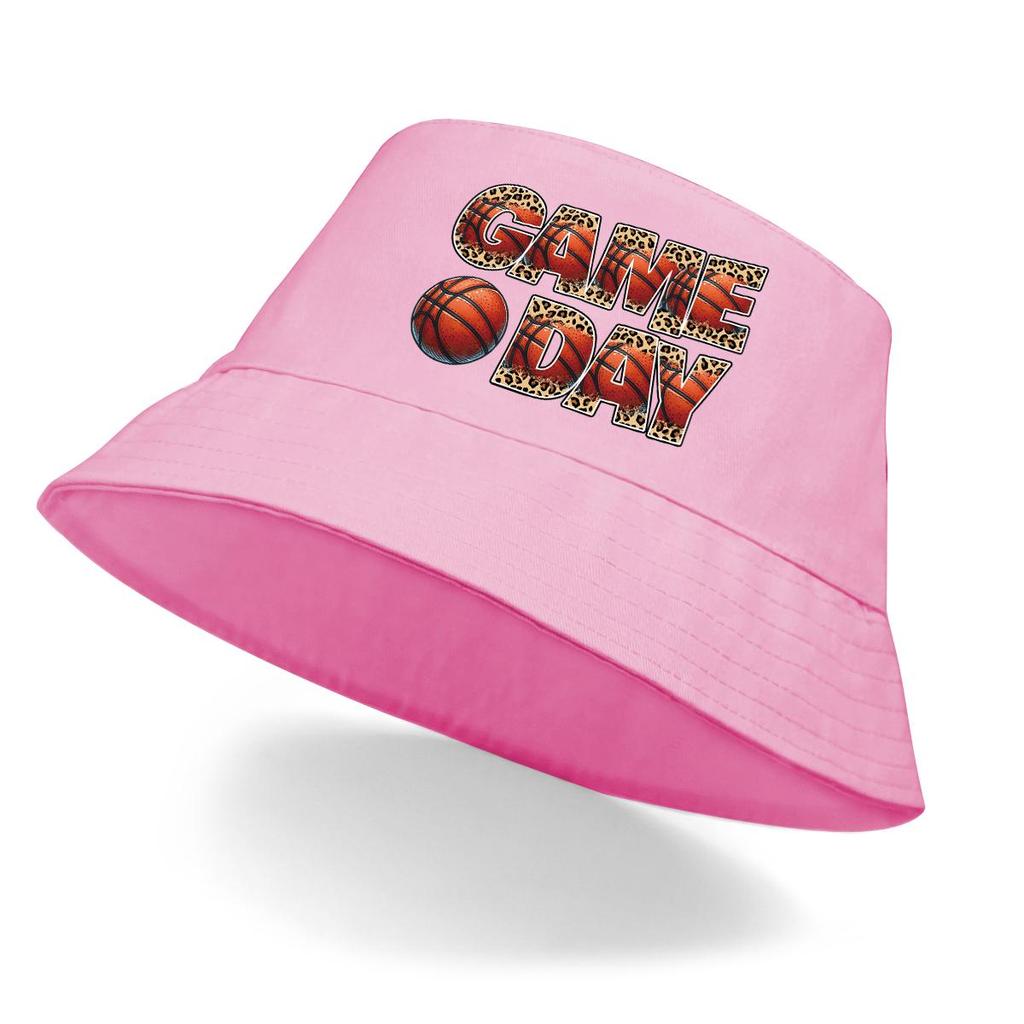 GAME DAY" Basketball-Print Fischerhut , Sonnenhut Bonbonfarbe Wendbar Strand- Angelhut