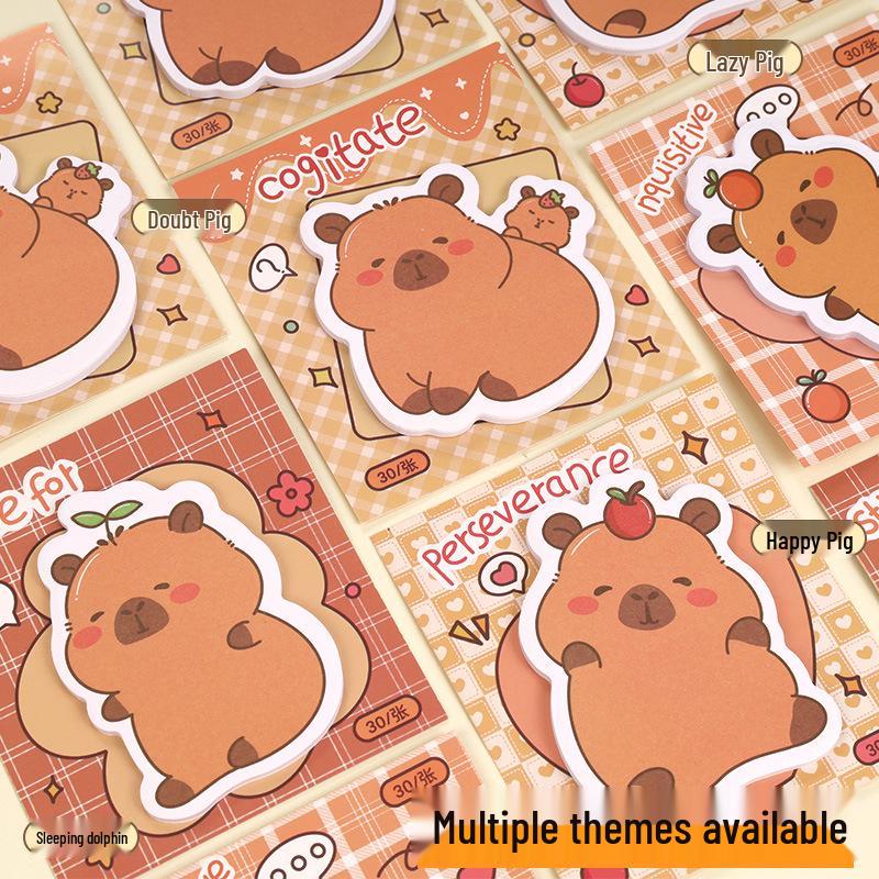Creative Capybara Cartoon Sticky Notes - Cute & High-Value Adhesive Notes for Students to Remember Things.