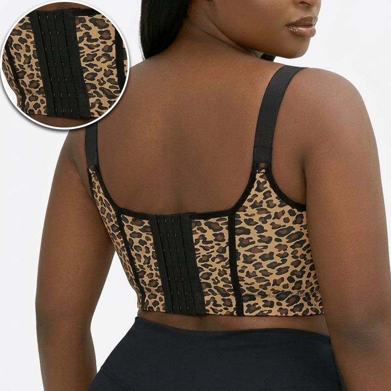 European Plus Size Leopard Print Adjustable Tank Style Full Cup Bra for Women
