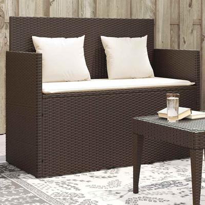 Vidaxl Garden Bench with Cushions, Brown, Poly Rattan