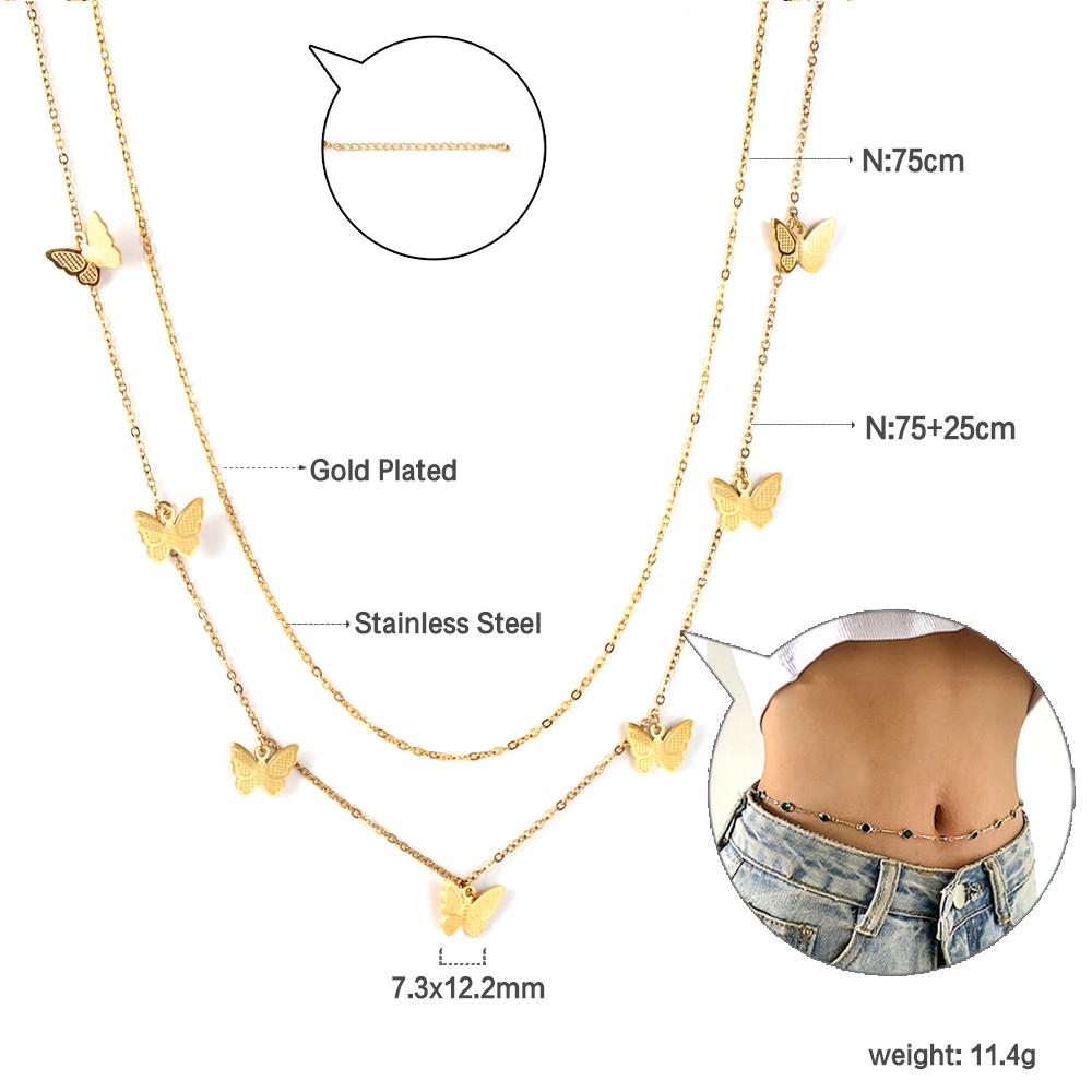 New Arrive Belly Chain Jewelry Custom Pvd 18k Gold Plated Stainless Steel Butterfly Charm Sexy Body Chains Women