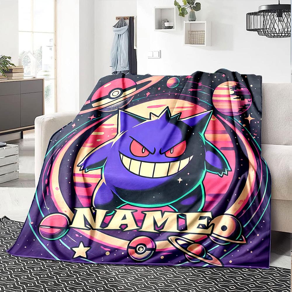 Customizable Gengar2 Throw Blanket – Personalized Name, All-Season Cozy Snug Blanket, Machine Washable, Personalized Blanket