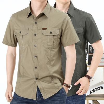 Moda Tamanho Grande Verão Cargo Camisas Masculinas Camisas de Algodão Ferramentas Camisa Polo de Manga Curta Camiseta Casual de Negócios Solta Respirável