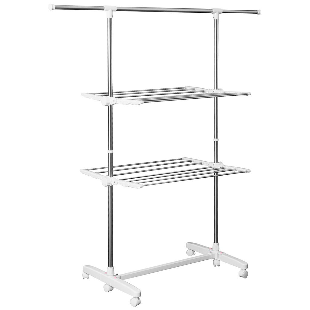 Tower Clothes Airer, Extendable Standing Dryer with 3 Levels, Foldable Wings, Casters, 154 cm, White