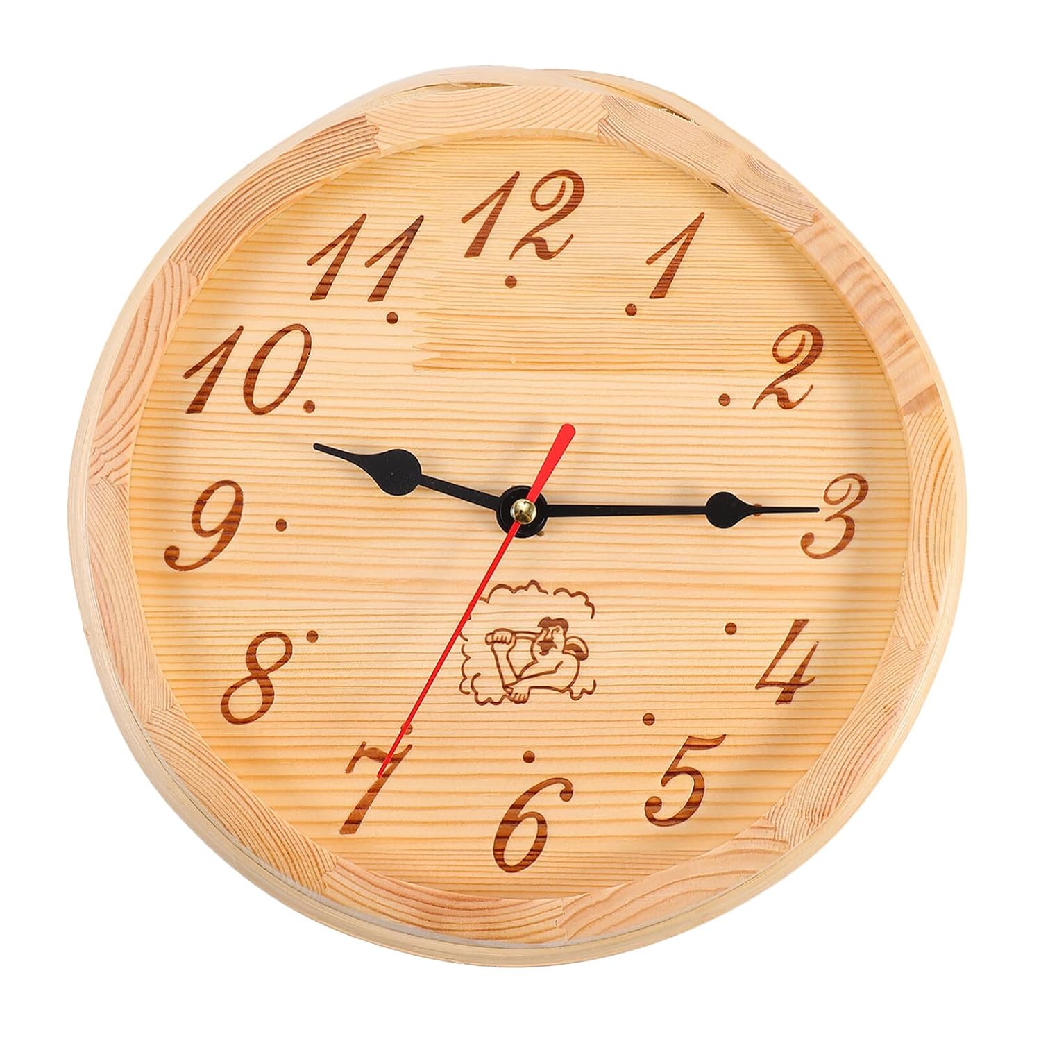 SEWACC wooden sauna clock wall-mounted tabletop use heat moisture resistant design easy-to-read Arabic numerals 6.5X1.5X6.5 inches lightweight 494g