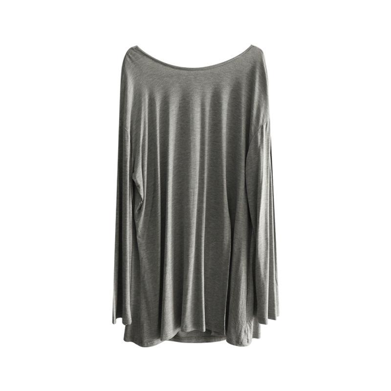 Modal Backless Long Sleeve Front Slit T-Shirt for Women - Plus Size, Solid Color, Round Neck Dancewear Top