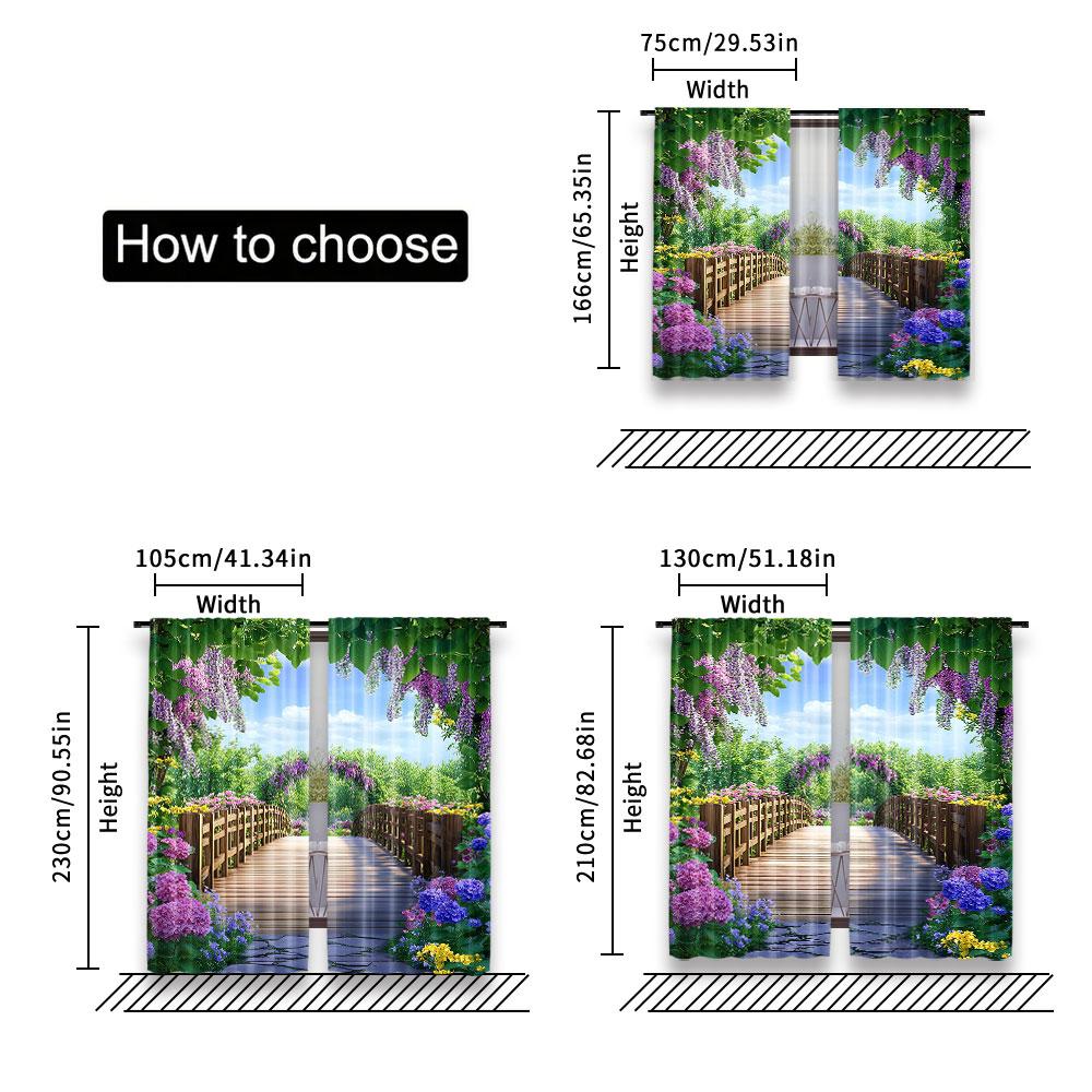 Bunte Blumen blühen Vorhang Holzbrücke Blumengarten Wohnzimmer Schlafzimmer Viele andere Anlässe Vorhänge Set von 2 Hergestellt Polyester Sitzdekor