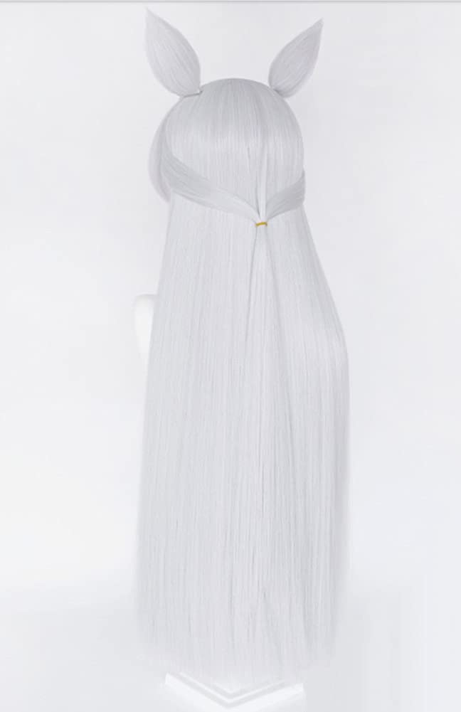 Gold Ship-style Cosplay Wig, Heat-Resistant, 80cm, for Disguise, Includes Net and Comb, Light Purple and Silver Mix (Wig, Ears, and Tail)