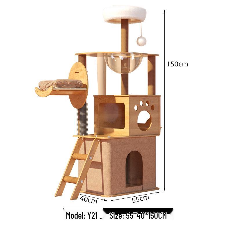 Raumkapsel Katzenbaum: Multifunktionaler Kratzbaum & Bett mit Doppelkammer, Geeignet für große & kleine Katzen