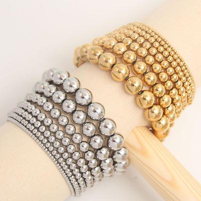 Gold Elastic Rope Bracelet with 304 Stainless Steel Beads (2-10mm)