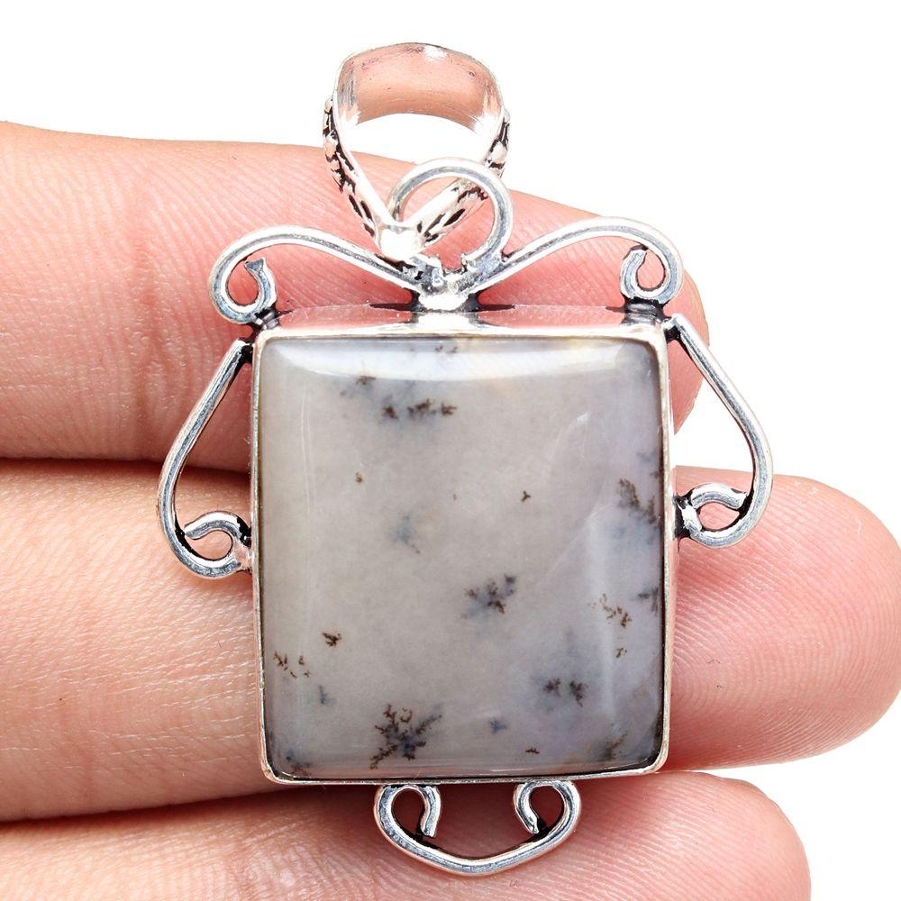 Pendant Dendritic Opal Gemstone Handmade Mother's Day Silver Jewelry 1.75"