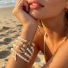 4PCS/Set French Pearl Bracelet for Women Summer Vacation Sea Star Shell Fish Tail Pendant Stacking Versatile Hand Jewelry