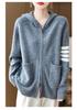 Women's Striped Color Block Hooded Cashmere Cardigan - Autumn/Winter Loose Casual 100% Pure Wool Jacket