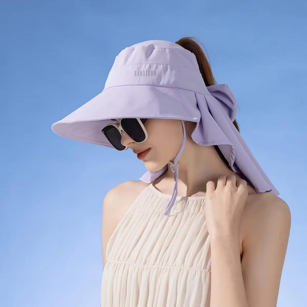 Pălărie de soare cu șal și fundă, cu gaură în coadă de cal, Aiti UV, pălărie Fishman, pălărie de plajă cu parasolar la modă