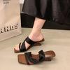 One-word Sandals French Pointed Niche Sandals Women's Shoes Wear Black Wedge Heels 2025 Summer New Slippers