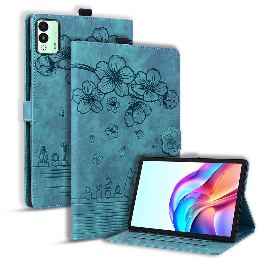 For TECNO Megapad 11 Case Card Slots Leather Tablet Stand Folio Cover Flower Cat