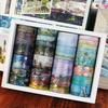 24Pcs Oil Painting Retro Washi Tape Stickers Gold Foil Stickers Colorful Collage Handbook Materials Scrapbook DIY Sticker Decoration