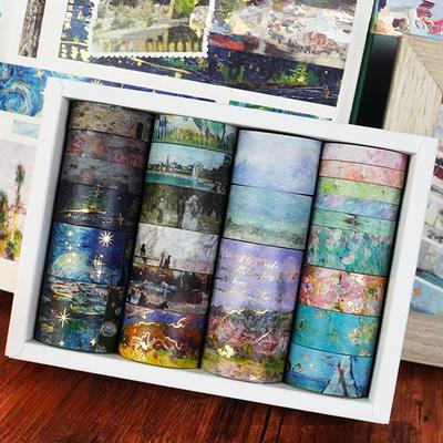 24 Stück Ölmalerei Retro Washi Tape Aufkleber Goldfolien Aufkleber Bunte Collage Handbuch Materialien Scrapbook DIY Aufkleber Dekoration