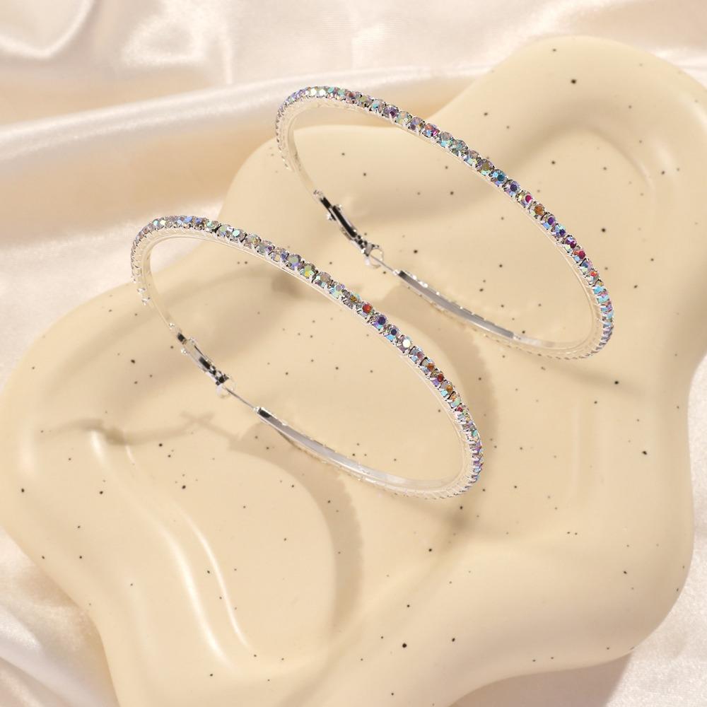 1 Pair Trendy Sparkly Rhinestone Hoop Earrings Metal 80mm Glitter Hoop Earrings Diamond Chunky Hoop Earrings Prom Event