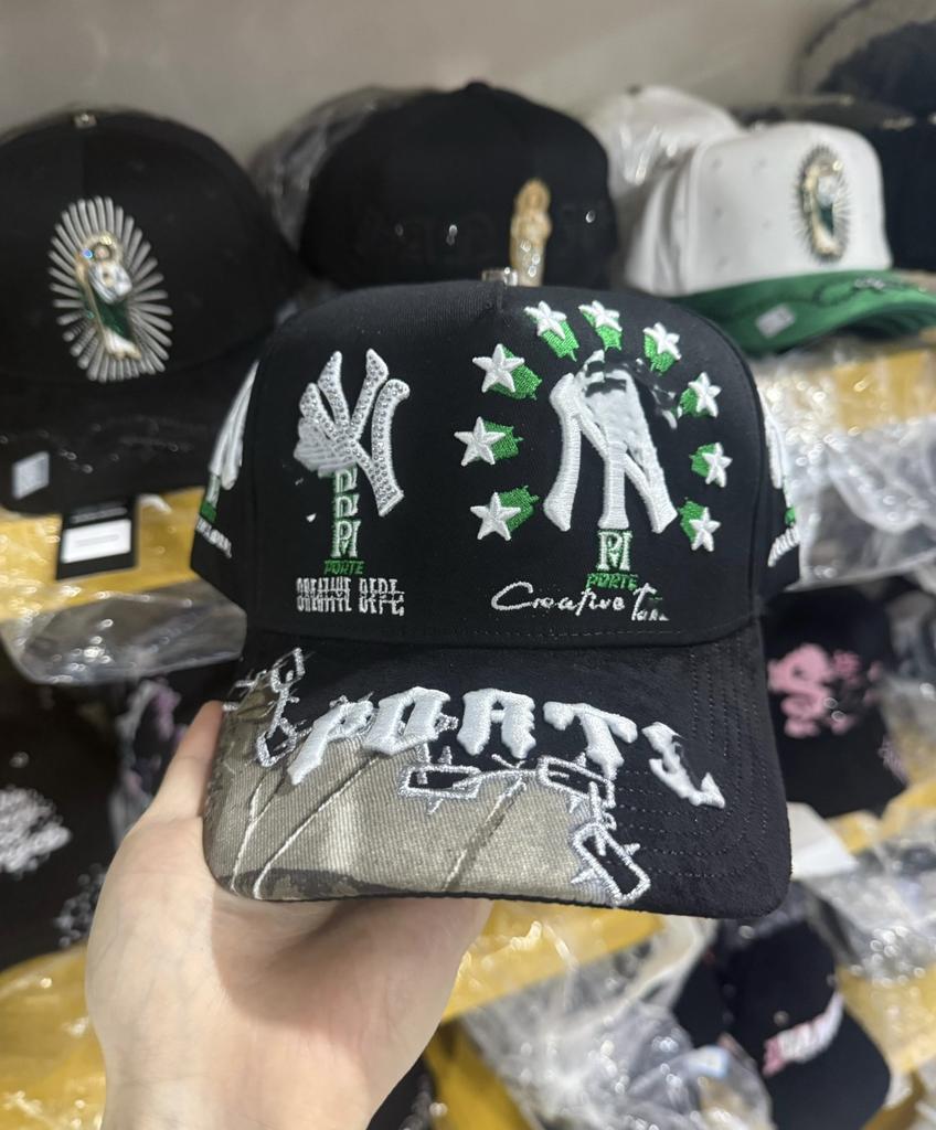 Wholesale Yo No Pesco Star Satin Lined Terry Dobby Embroidered Bling Sports Cap 5 Panel Rhinestone Brim Baseball Caps Barbas