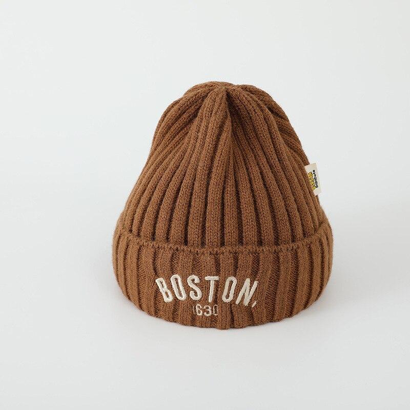 Solid Color Letter Baby Beanie Cap Winter Warm Knit Hat for Girls Boys Vintage Embroidered BOSTON Toddler Kids Crochet Bonnet