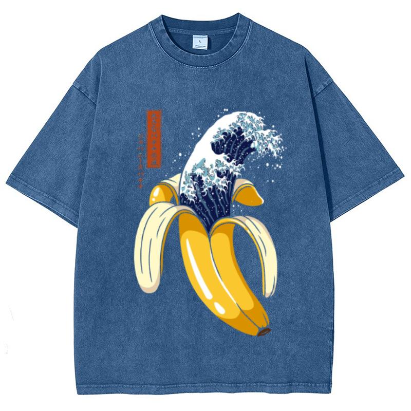 Vtipné dámské speciální tričko s kresleným potiskem banánů, volné, velká velikost, unisex, s krátkým rukávem, roztomilý streetový top, prané tričko