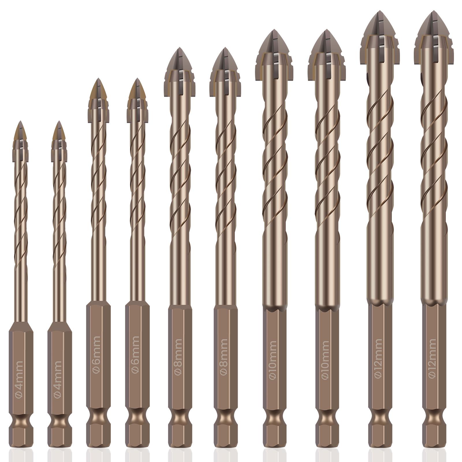 

10Pcs 4 Flute Sawtooth Eccentric Drill Bit Alloy 4 Edged Serrated Eccentric Drill Bit Dry Drill Marble Drill Bit Multi Size Tile Bronze коричневый