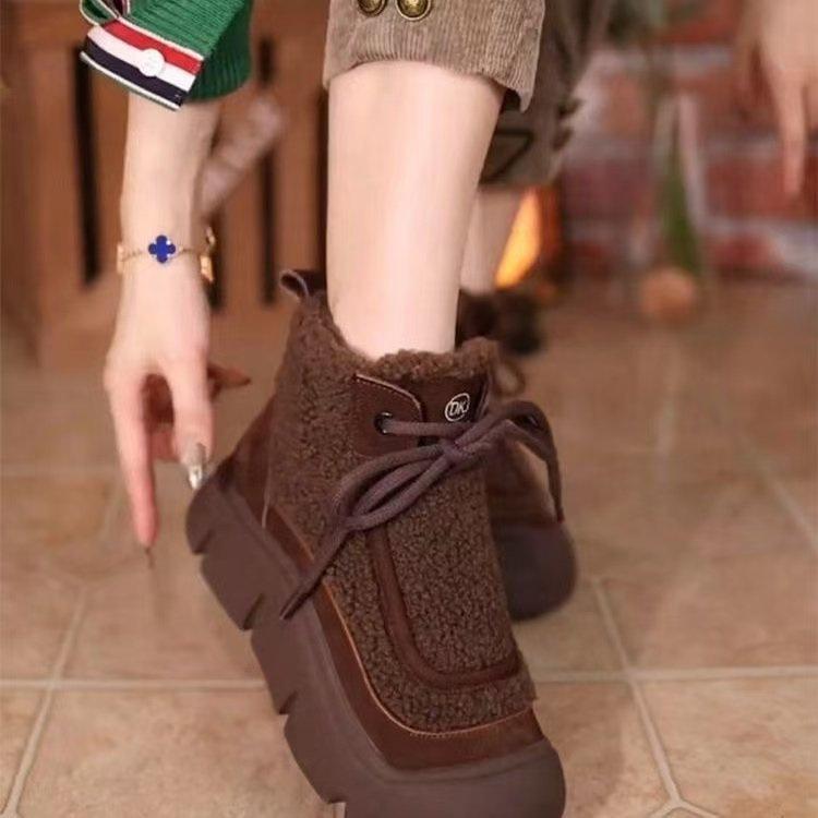

Плюшевые ботинки Мартина на толстой подошве, зимние новые плюшевые теплые высокие повседневные хлопковые туфли для мамы 2025 40 темно-коричневого