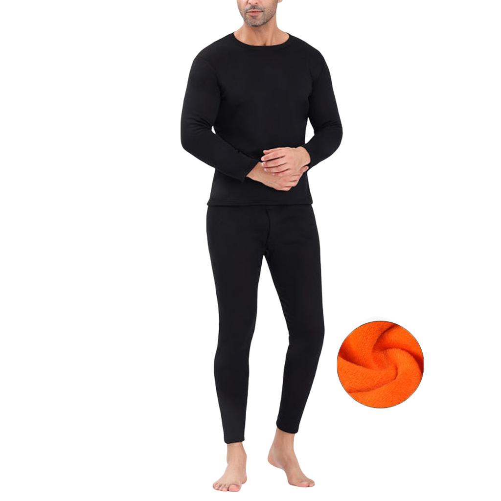 Men Winter Fleece Lined Cotton Thermal Long Johns Top Bottom Underwear Set