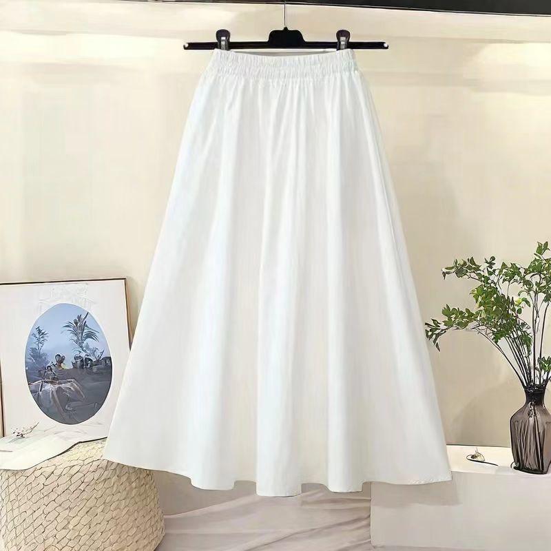 Petite White A-Line High-Waisted Mid-Length Skirt for Spring and Autumn - Plus Size Available