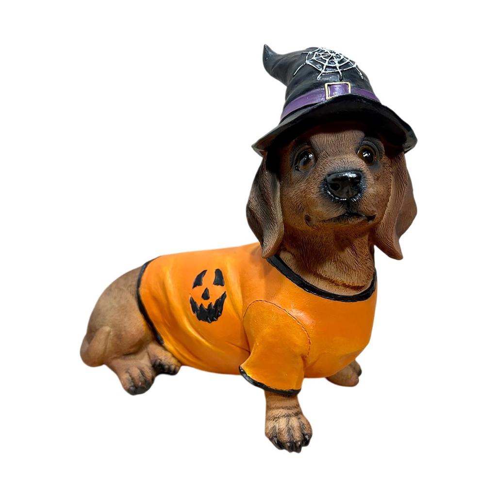 Halloween Dachshund Witch Hat Pumpkin Costume Dog Statue,Holiday Gifts For Friends