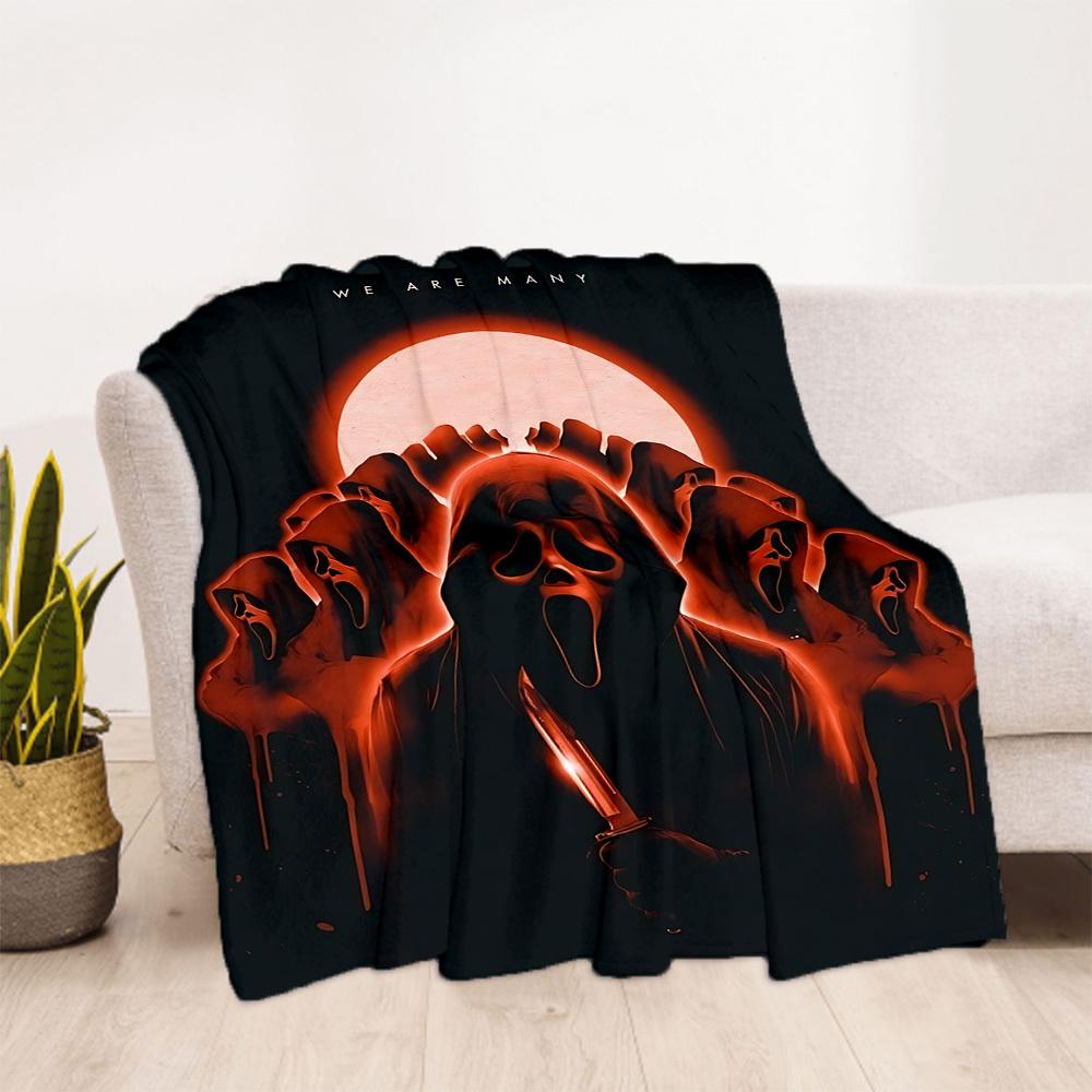 1pc Scream Mask Outdoor Blanket Lightweight Flannel, Soft & Warm, All Season Use for Sofa, Outdoor, Camping, Living Room, Office, Chair