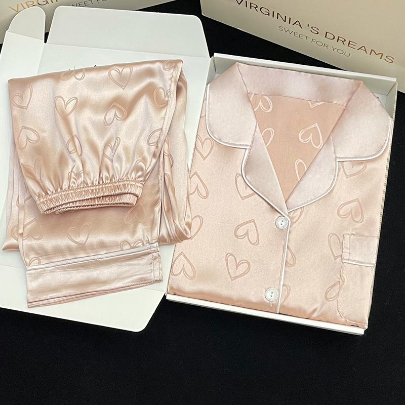 Spring And Summer Sweet Short Sleeve Shorts Set Pink Peach Heart Thin Wear Home Tile