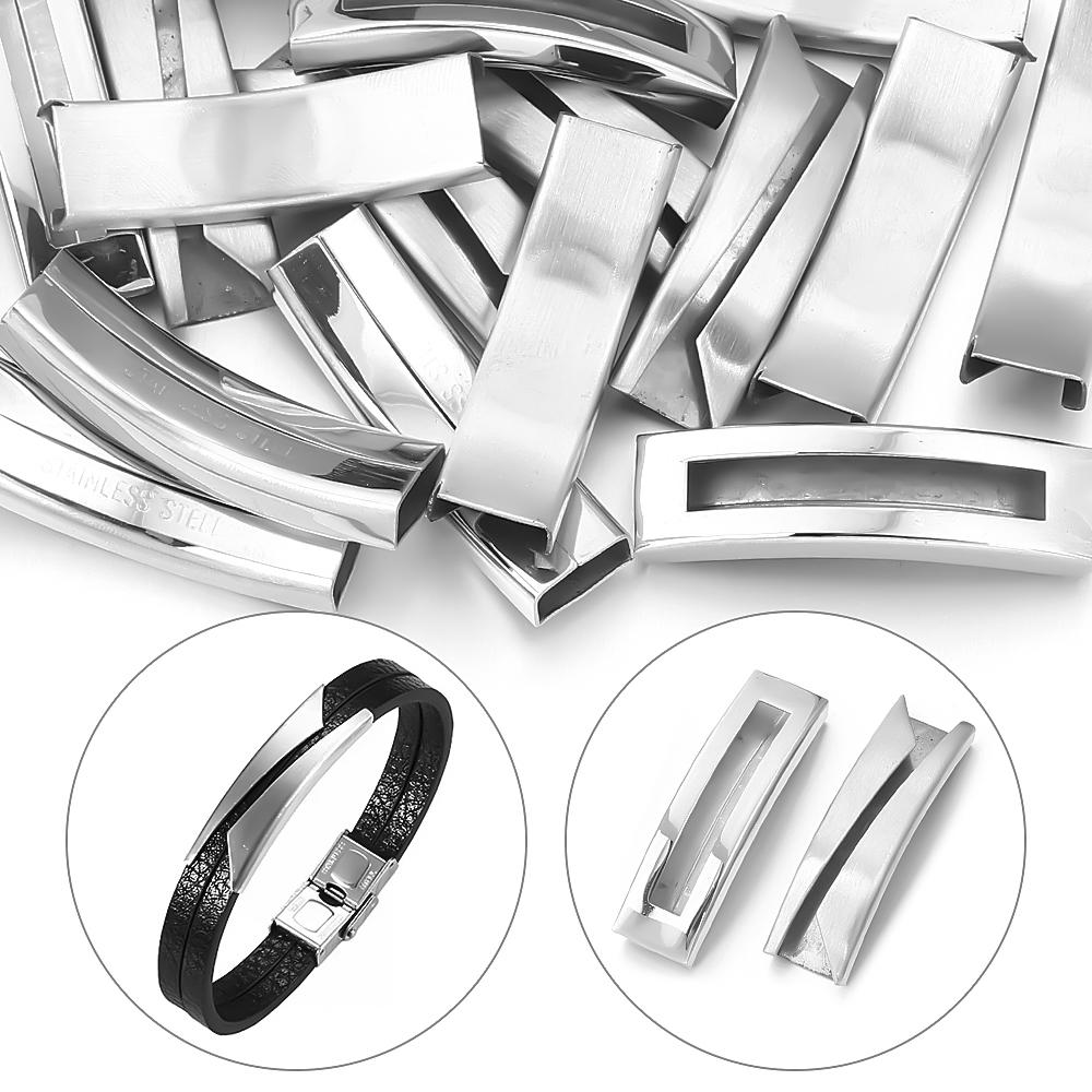 5pcs Stainless Steel Slider Curved Tube Beads Flat Leather Cord Spacer Tubes Bead For DIY Jewelry Making Bracelet Accessories