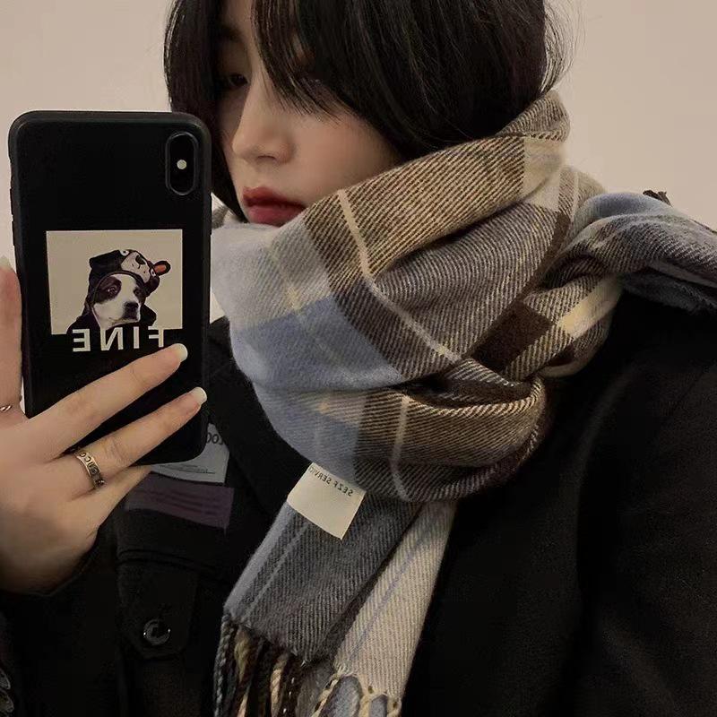 

Korean Style Withered Rose Plaid Imitation Cashmere Scarf - Women s Winter Christmas Red Shawl