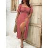 New large size women's clothing large size temperament thin split flower dress summer
