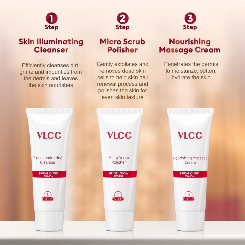VLCC Bridal Glow Facial Kit 147g With Illuminator Strobe Creams For Radiant At Home Facial And Luminous Brightness