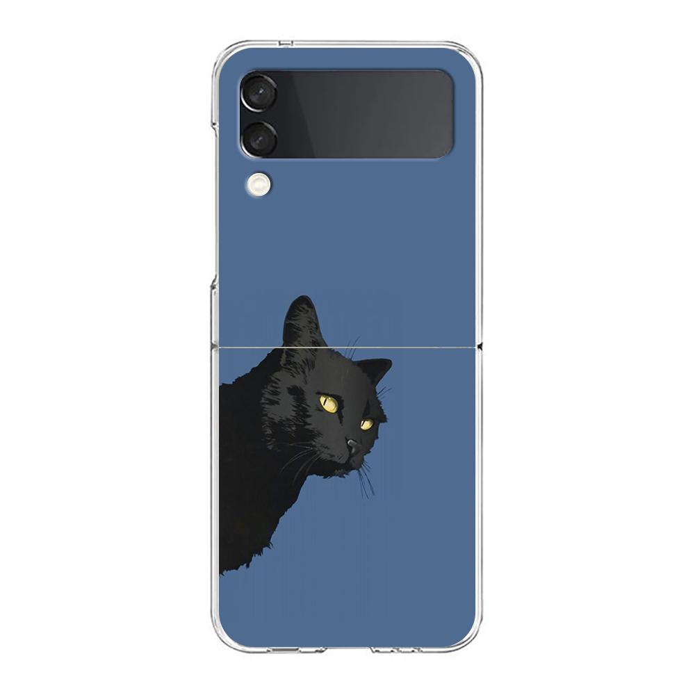 

Милый прозрачный чехол с изображением черного кота для телефона Samsung Z Flip 4 5, тонкий прозрачный чехол из жесткого ПК для Galaxy Z Flip 3 5, чехол Galaxy Z Flip